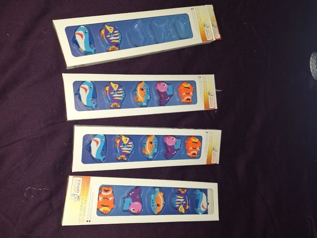 Lote 12 lapiceros, lápiz pez y goma pez