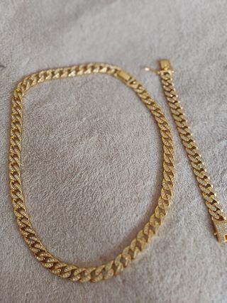 Pack cadena y pulsera cubana dorada
