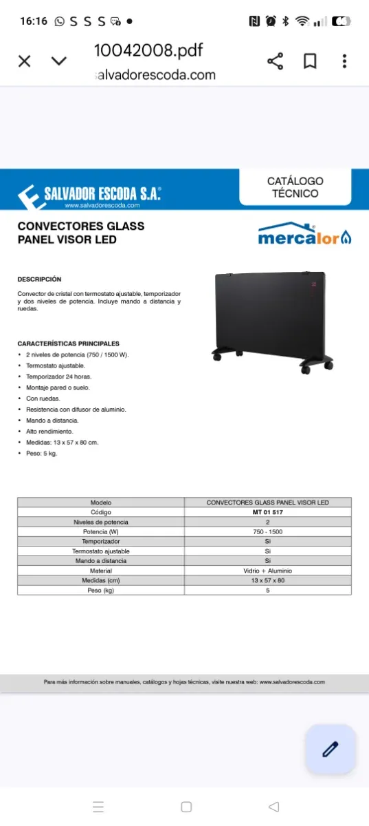 Estufa eléctrica Pantalla de cristal .
