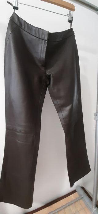Pantalon de piel auténtica marrón chocolate 34