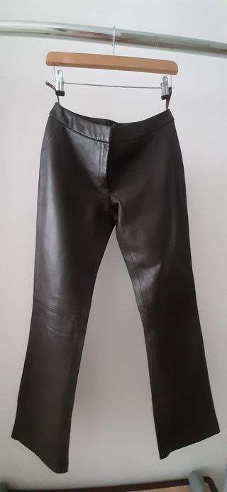 Pantalon de piel auténtica marrón chocolate 34