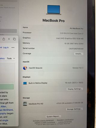 MacBook Pro 16.1”, TouchBar,16RAM,512GB, i7,2.6Ghz