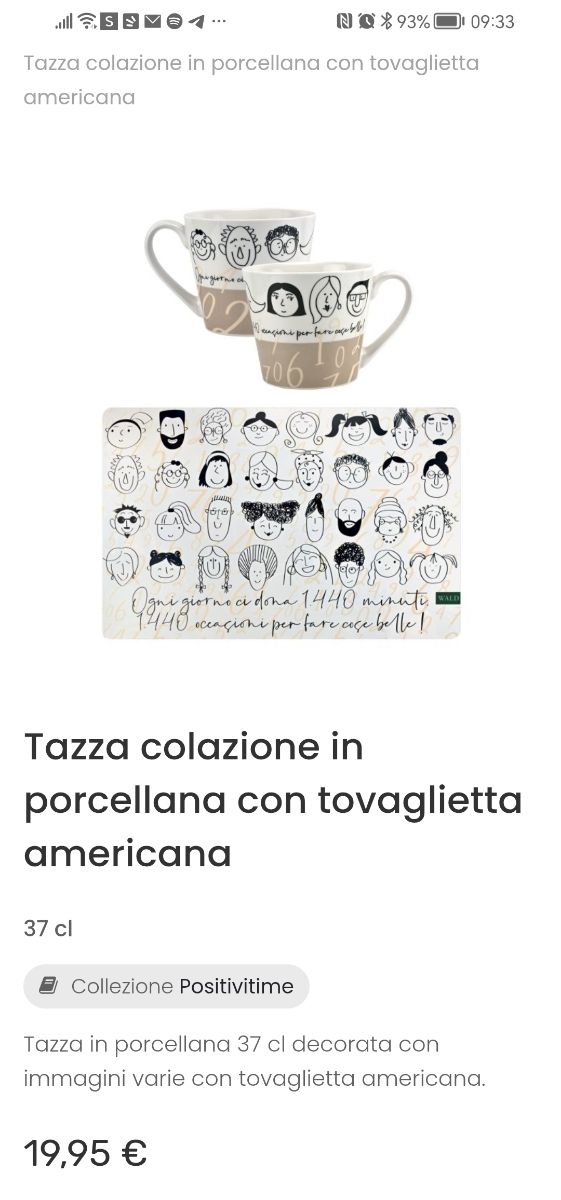 Tazza colazione e tovaglietta