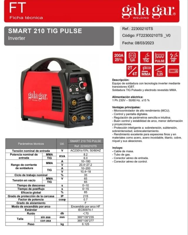 Inverter TIG Galagar 210 HF DC