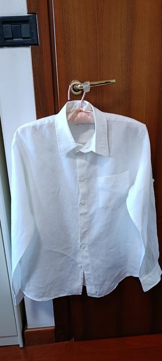 Camicia in lino bianco junior