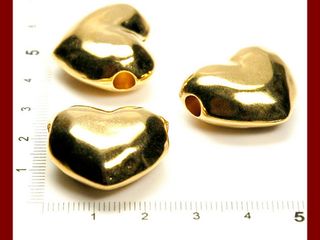 Cuori in plastica abs dorati con 1 foro passante