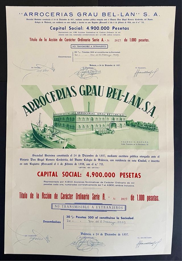 1 accion bono Arrocerias Grau Bel Lan Valencia