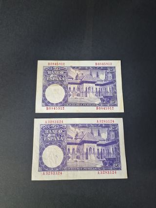 2 billetes 25 pesetas  1954