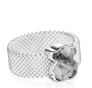 Anillo Tous plata y cuarzo turmalinado motivo oso