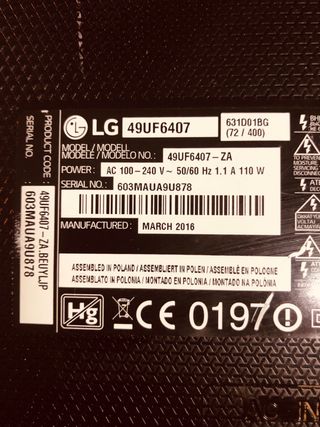 LG 49UF6407 ZA despiece