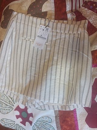 Falda pantalón cruzada blanca y beige talla S 