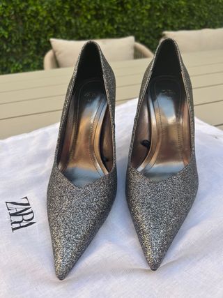 Zapatos tacon plateados de Zara talla 37