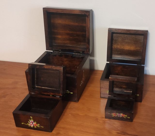 4 cajas madera pintadas a mano 