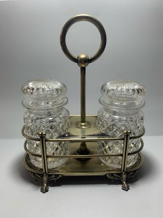 Oliera in metallo argentato e cristallo