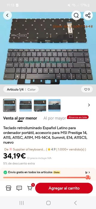 Teclado portátil MSI PRESTIGE 14 