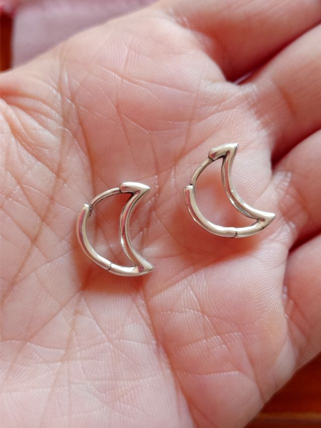Pendientes aro luna plata