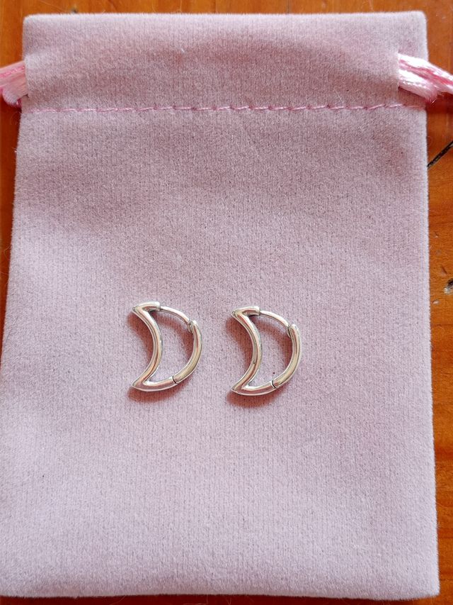 Pendientes aro luna plata