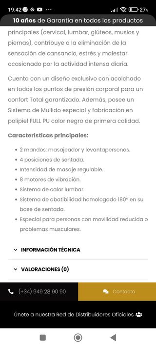 Sillón masaje levanta personas vida 10