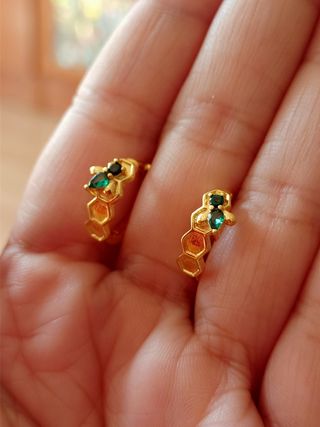 Pendientes aro panal abeja dorado plata 