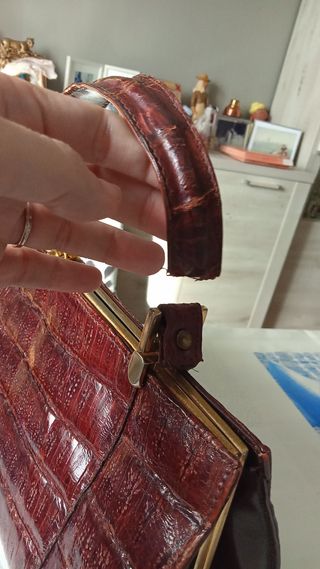 Bolso Piel Cocodrilo Vintage con asa rota, Único 