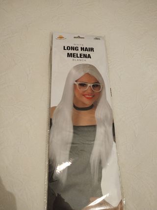 Peluca pelo blanco largo para disfraz