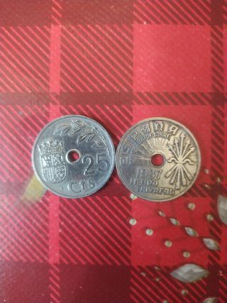 2 Monedas 25 céntimos 1937
