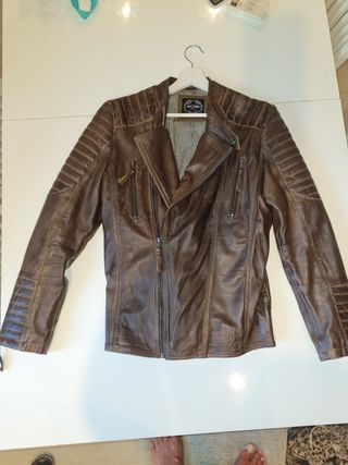 Cazadora hombre de cuero efecto vintage