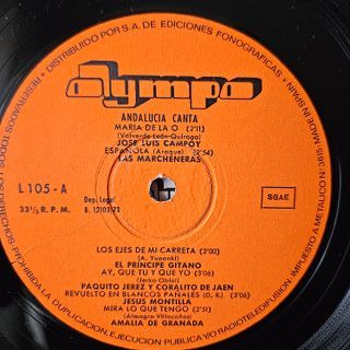 Compilación Andalucia Canta. Disco Vinilo LP