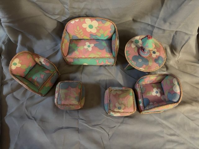 Barbie/bamboline - Salotto anni 70 in stoffa