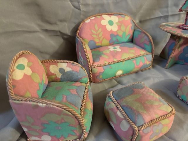 Barbie/bamboline - Salotto anni 70 in stoffa