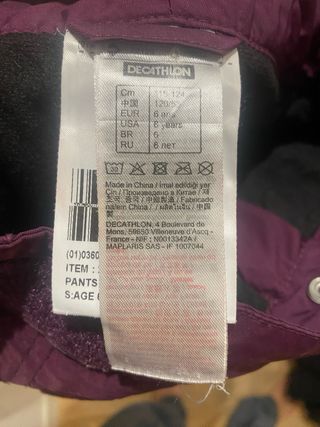 Ropa esqui niña 6 a 8