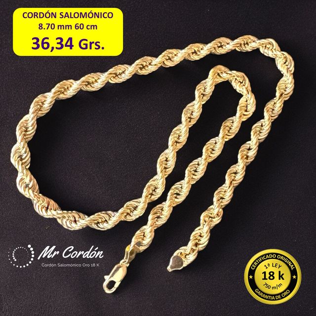 Collar Cordón Salomónico 8.70 mm Oro 18 Kilates