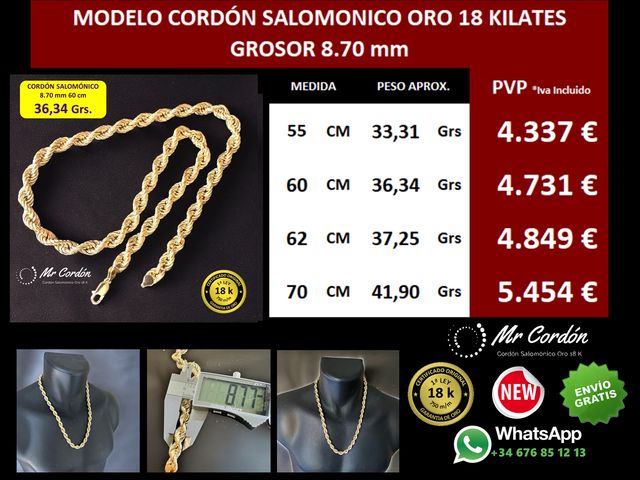 Collar Cordón Salomónico 8.70 mm Oro 18 Kilates