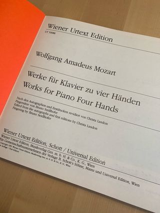 Mozart piezas para piano a 4 manos. Partitura