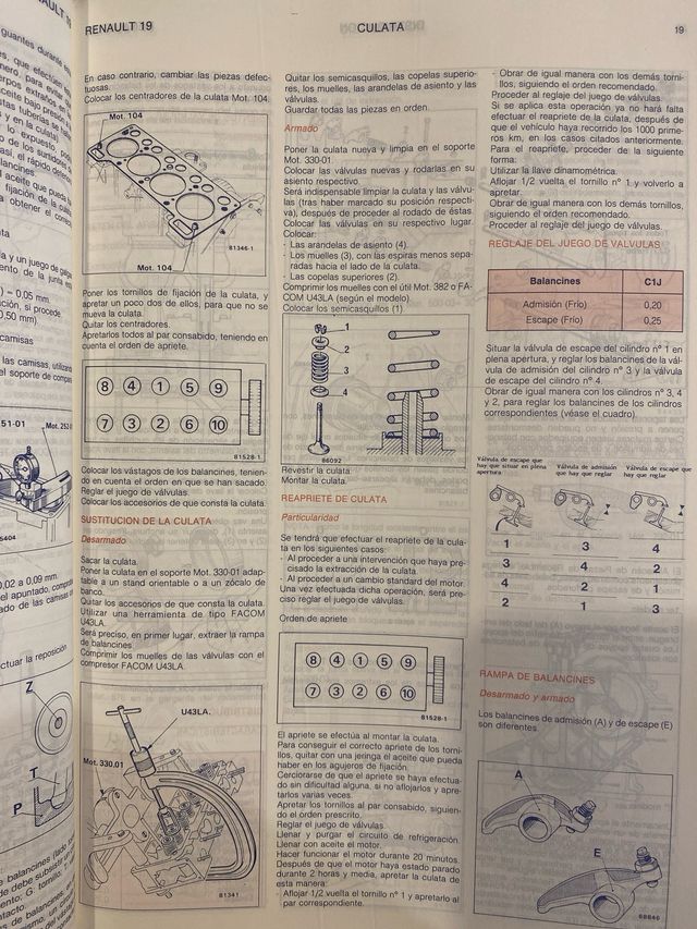 RENAULT 19 Manual de Taller de 1989