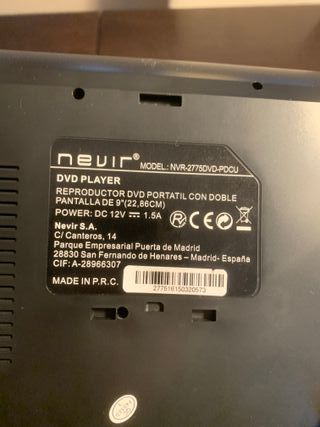 nevir dvd portatil doble 9"