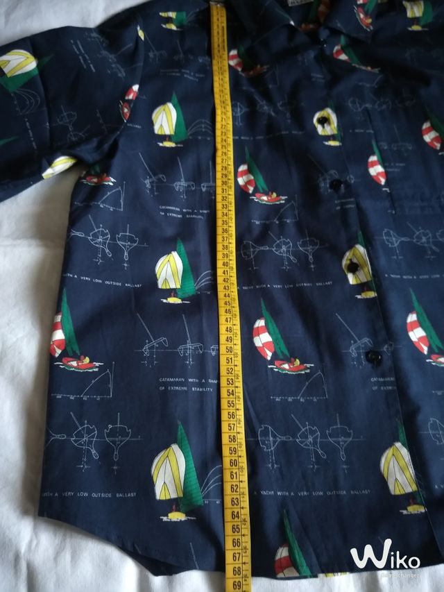 Camicia donna maniche corte blu con barchette