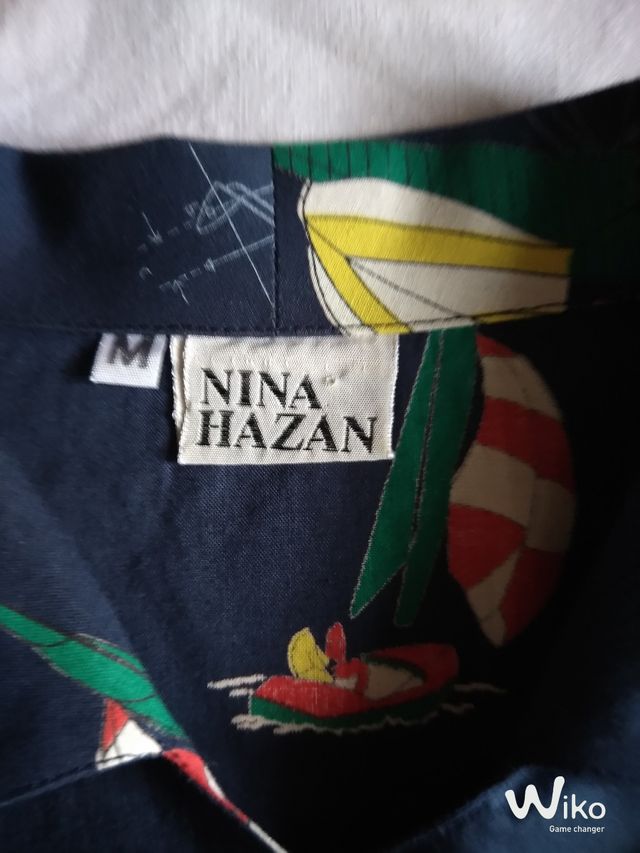 Camicia donna maniche corte blu con barchette