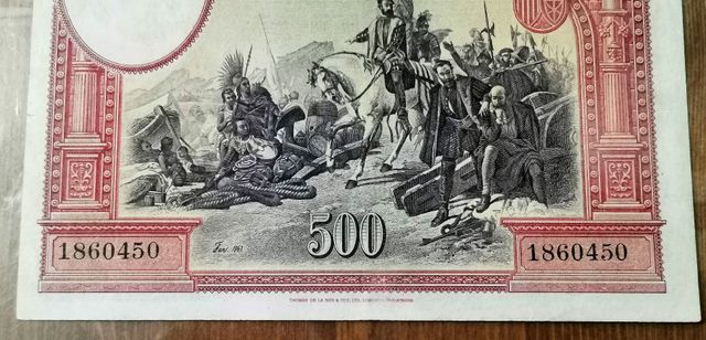 Billete de 500 Pesetas del 1935. Hernán Cortes.