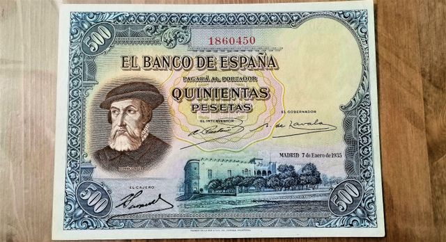 Billete de 500 Pesetas del 1935. Hernán Cortes.