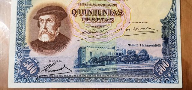 Billete de 500 Pesetas del 1935. Hernán Cortes.