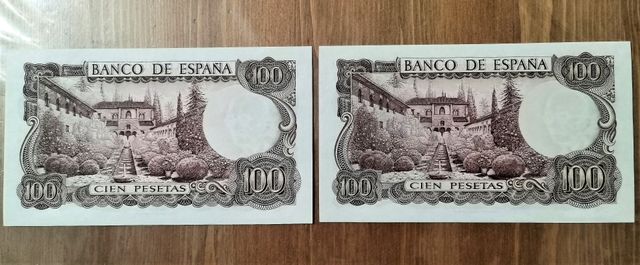 Billetes de 100 pesetas 1970. Pareja correlativa.