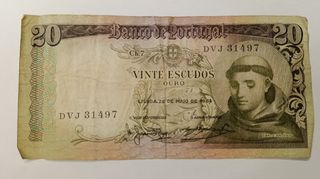 Billete de 20 escudos portugueses.