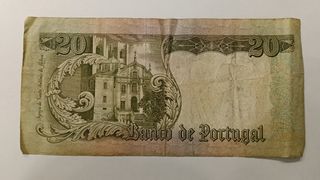 Billete de 20 escudos portugueses.