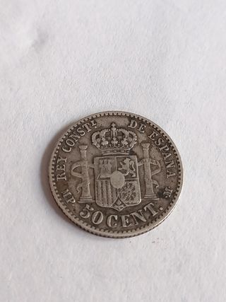 España 50 cent 1889 moneda de plata 