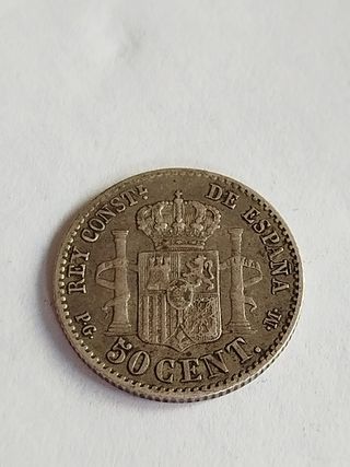 España 50 cent 1892 moneda de plata