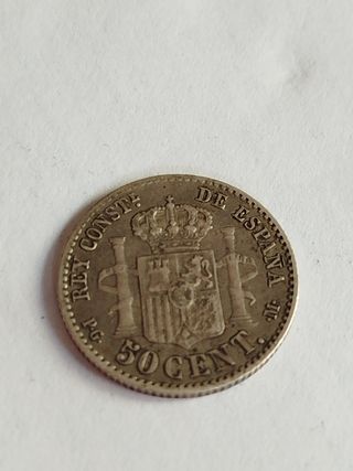 España 50 cent 1892 moneda de plata