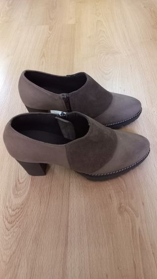 Botín zapato piel tacón, marrón nuevos, num. 38