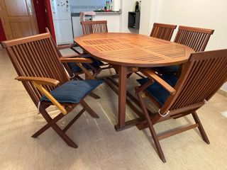 Conjunto de exterior con mesa de teka y 6 sillas