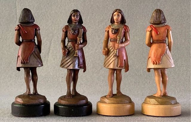 Scacchi anri egizi legno intagliato dipinto a mano